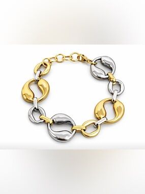 Stainless Steel Two-Tone Gold and Silver Link Bracelet - Women's Fashion Jewelry